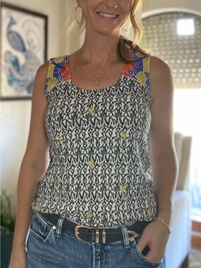 THML Black & White Printed Camisole with Colorful Embroidered Straps